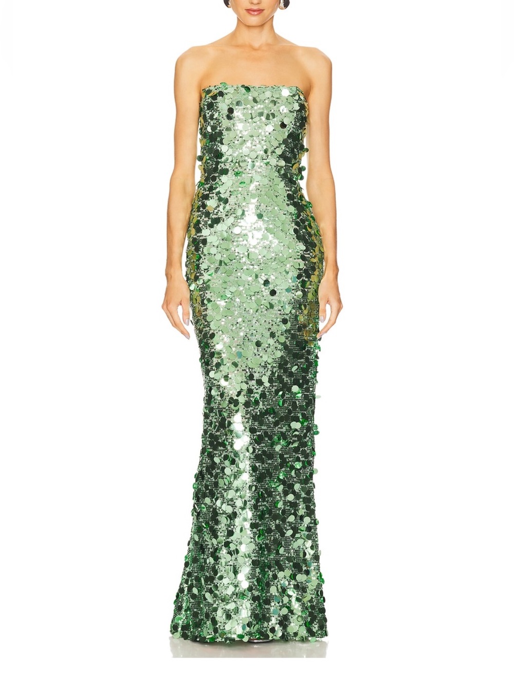 Bronx and Banco Farah Green Sequin Strapless Gown